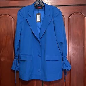 MISSPAP NWT Blue Tie Sleeve Oversized Blazer With  Button Down Closure Size 8